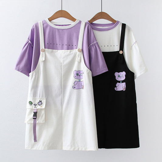 Girls' Small Fresh Suit Denim Strap Shorts