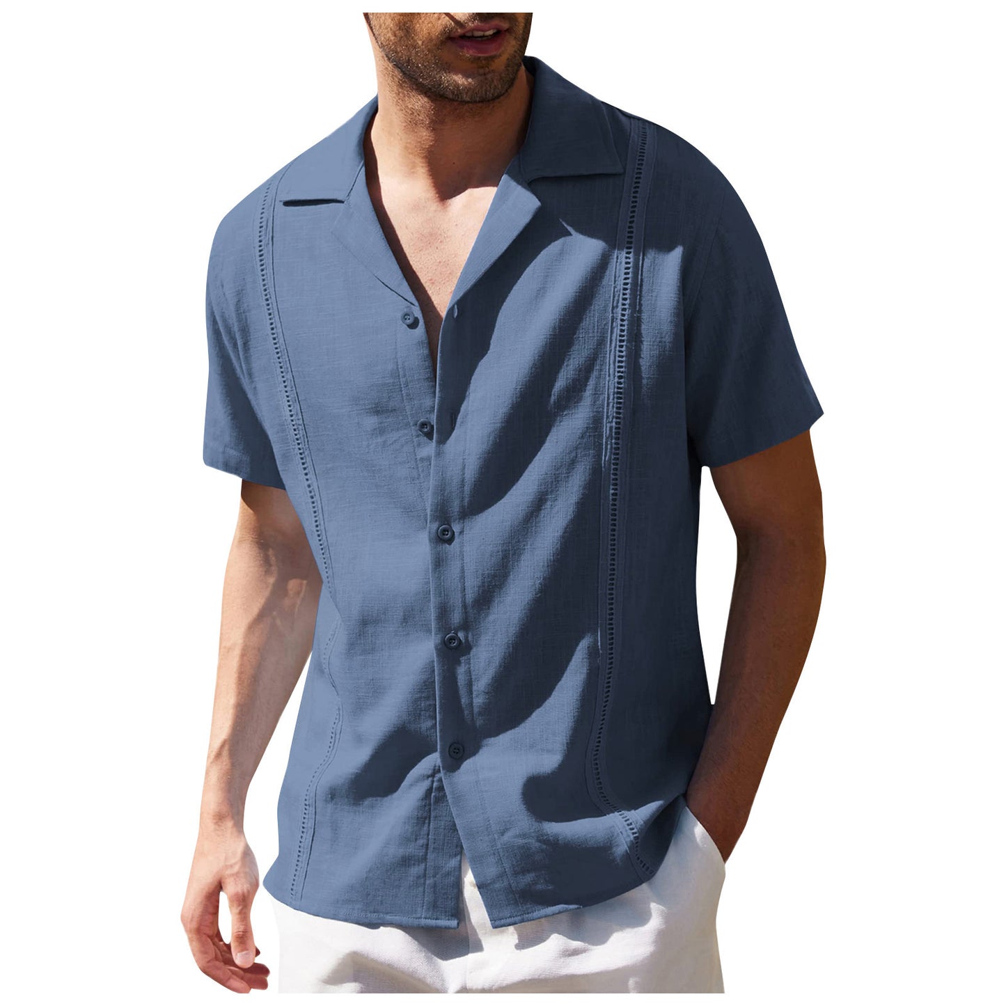 Men's Short Sleeve Shirt Summer Loose Casual Solid Color Lapel Tops