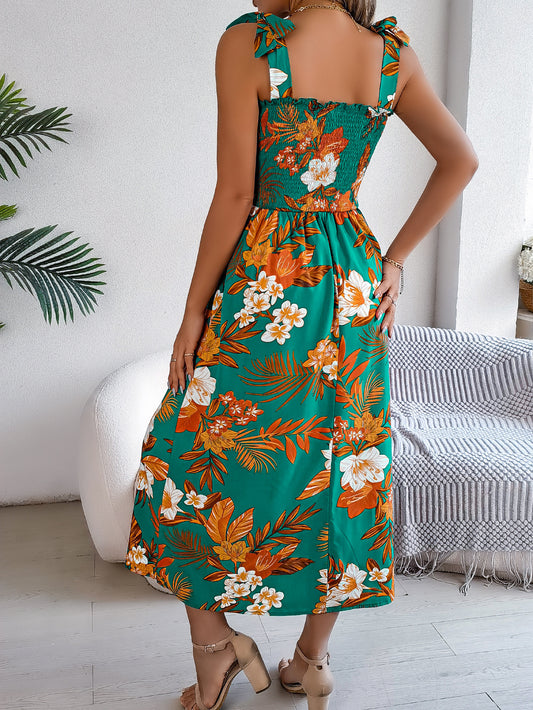 Flowers Print Suspender Corset Dress