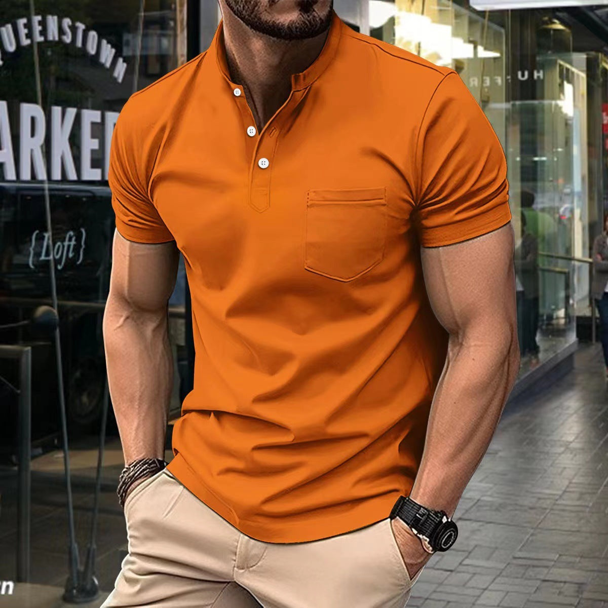 Ins Summer V-neck Polo Shirt Button Short-sleeved Tops