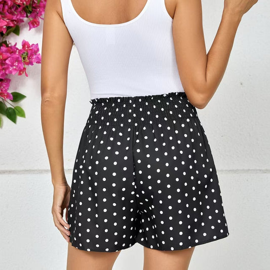 Ladies' Polka Dot Printed Sherry Shorts With Drawstring And Casual Shorts