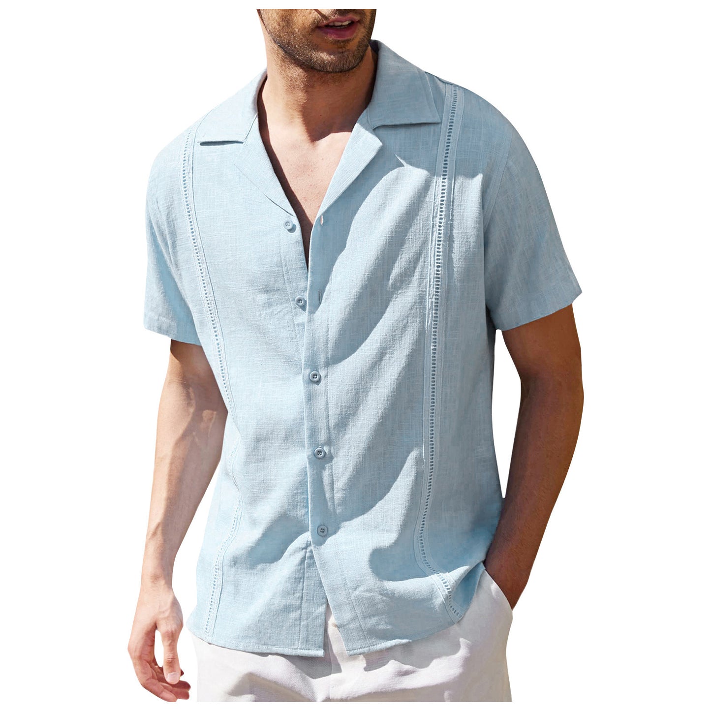 Men's Short Sleeve Shirt Summer Loose Casual Solid Color Lapel Tops