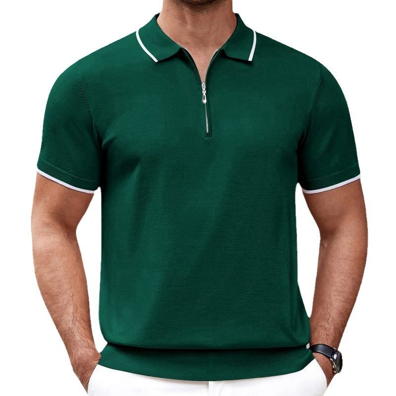 Summer New Zipper Knitwear Casual Business Polo Shirt