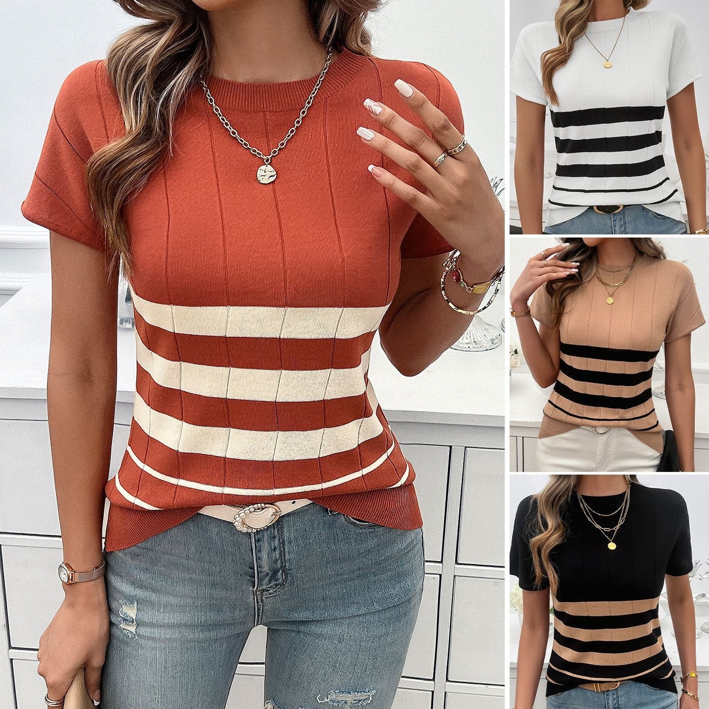 Top Women's Spring/Summer Style Slim Fit Striped Sweater