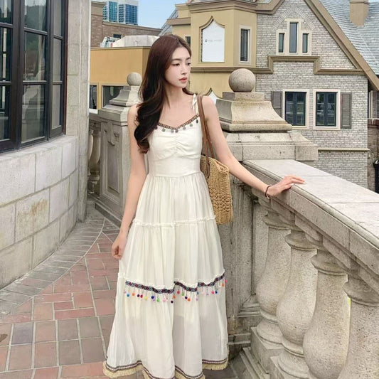 Vacation Style Red Suspender Skirt Ethnic Style Dress