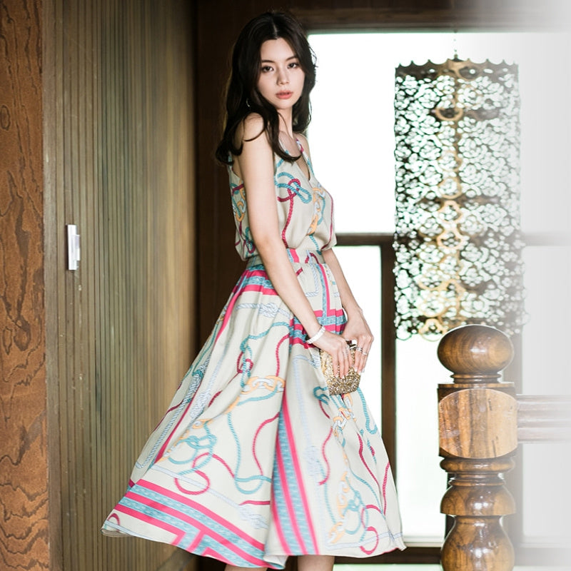 Sling Top High Waist Printed A-Line Skirt