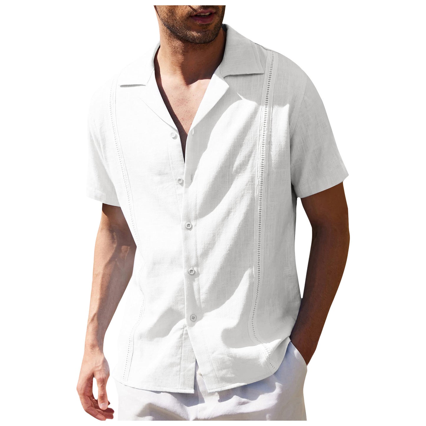 Men's Short Sleeve Shirt Summer Loose Casual Solid Color Lapel Tops