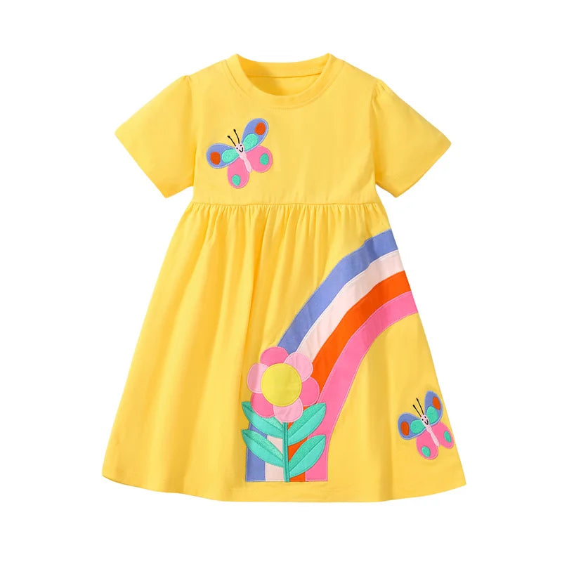 Jumping Meters 2-7 Years Summer Princess Baby Girls Dresses Dots Ice Cream Applique Party Birthday Kids Short Sleeve Frocks