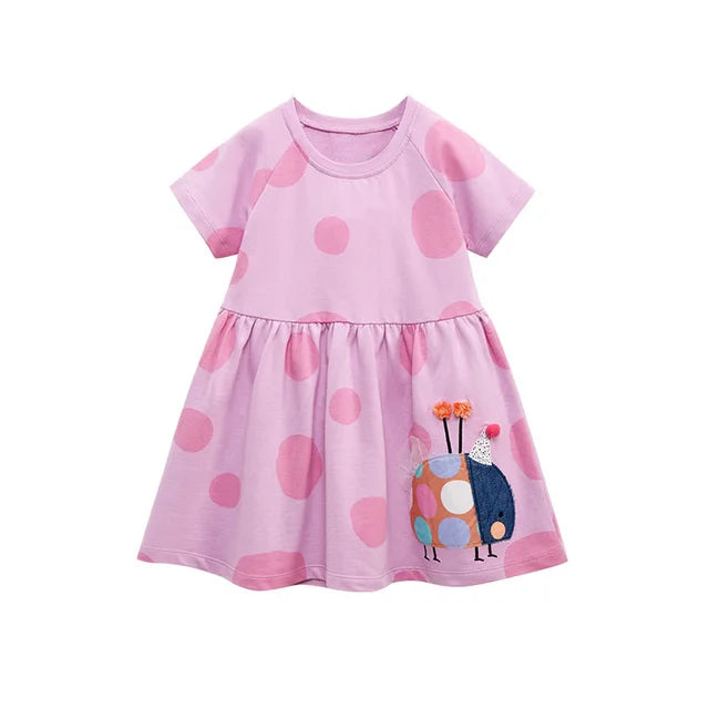 Jumping Meters 2-7 Years Summer Princess Baby Girls Dresses Striped Animals Applique Party Birthday Kids Short Sleeve Frocks