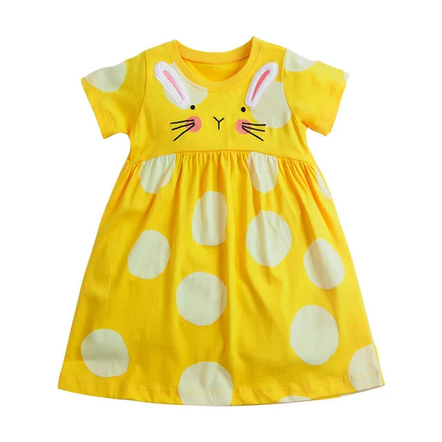 Jumping Meters 2-7 Years Summer Princess Baby Girls Dresses Striped Animals Applique Party Birthday Kids Short Sleeve Frocks