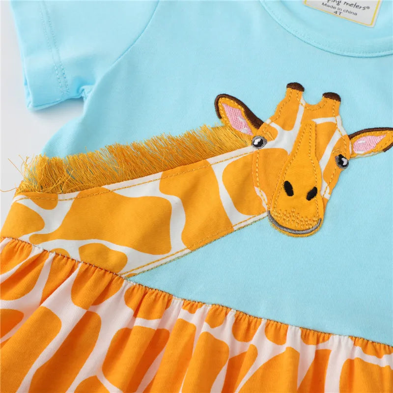 Jumping Meters Princess Baby Dresses With Giraffe Applique Cute Summer Girls Party Dress Fashion Children's Clothes Hot Selling