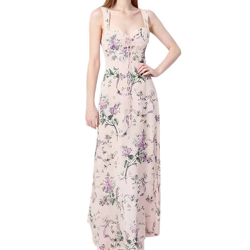 Fashionable Printed French Slim-fit Suspender Skirt Dress