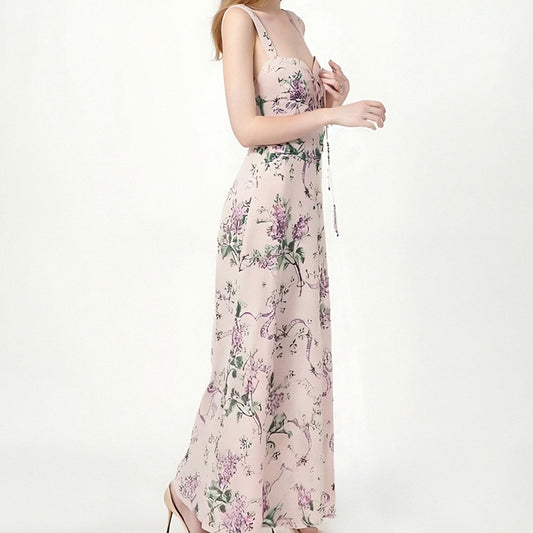 Fashionable Printed French Slim-fit Suspender Skirt Dress