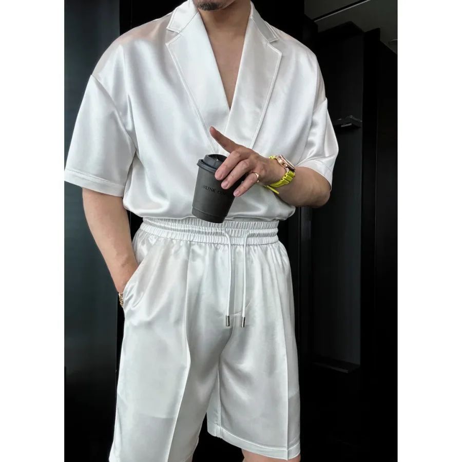 Men's Summer Set - Casual 2-Piece Outfit With Lapel Button Shirt & Shorts