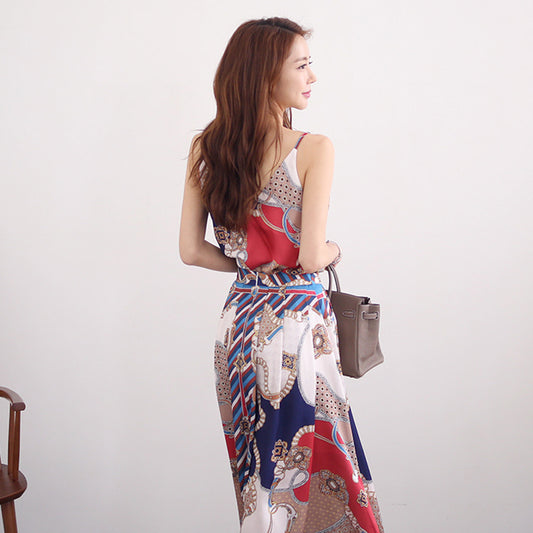 Sling Top High Waist Printed A-Line Skirt