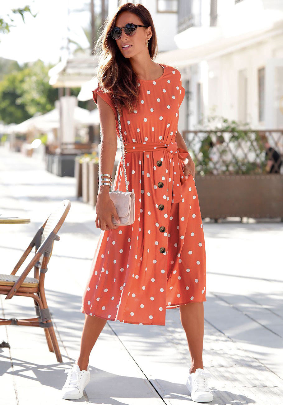 Polka Dot Breasted Casual Dress