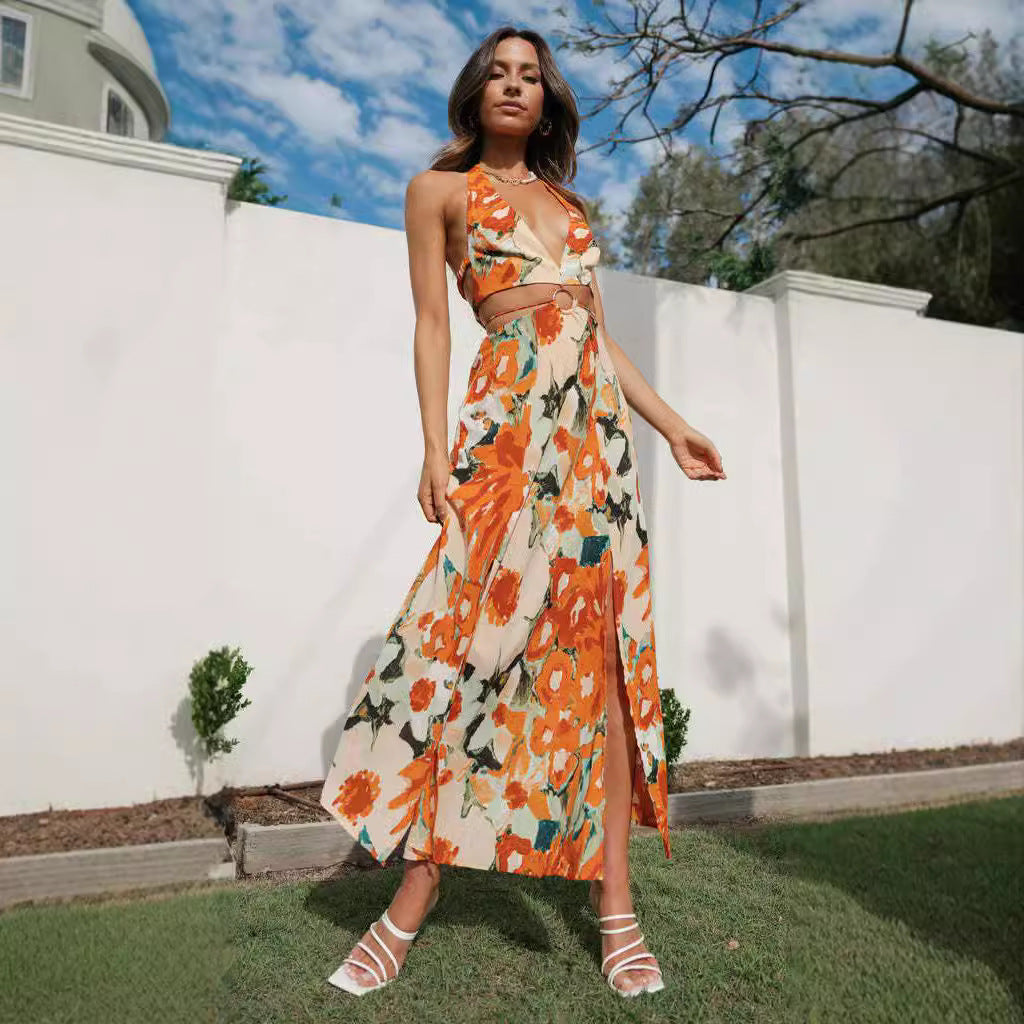 Women's Clothing Halter Backless Hem Dress