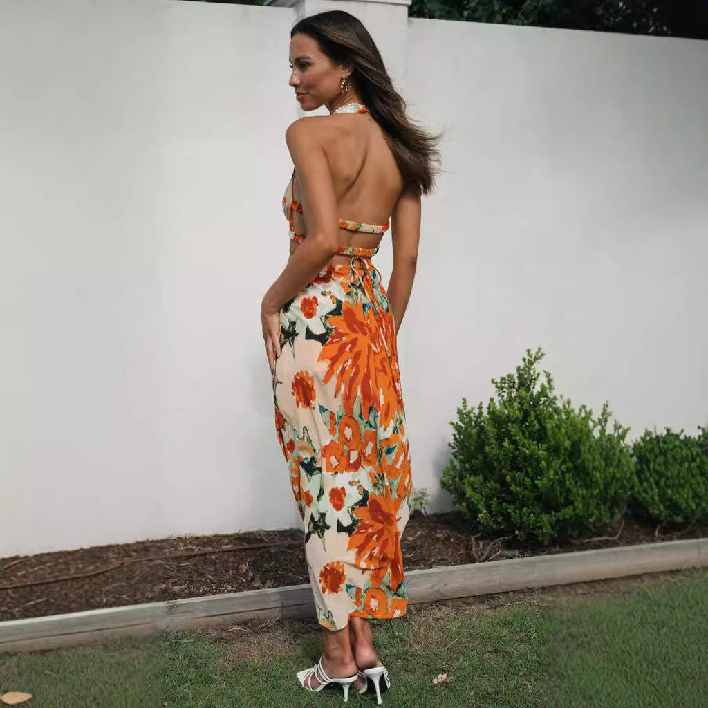 Women's Clothing Halter Backless Hem Dress