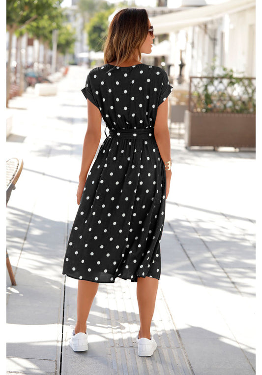 Polka Dot Breasted Casual Dress