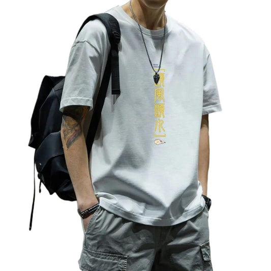 Cotton Heavy Fashion Korean Loose Boys Half Sleeve T-shirt