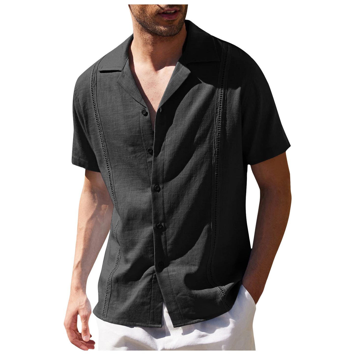 Men's Short Sleeve Shirt Summer Loose Casual Solid Color Lapel Tops