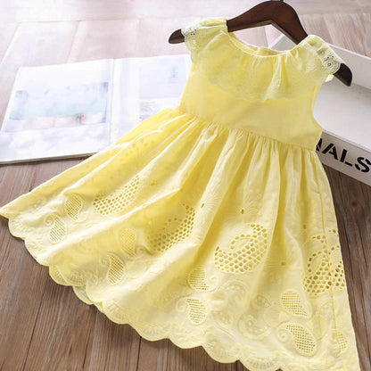 Girls' Dress, Cotton Embroidered Skirt, Ruffled Round Neck Tank Top Skirt