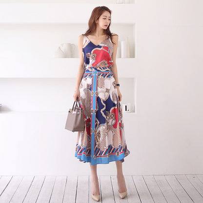 Sling Top High Waist Printed A-Line Skirt