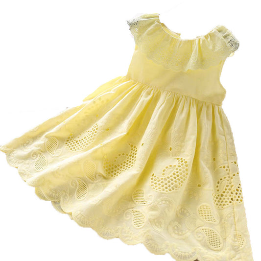 Girls' Dress, Cotton Embroidered Skirt, Ruffled Round Neck Tank Top Skirt
