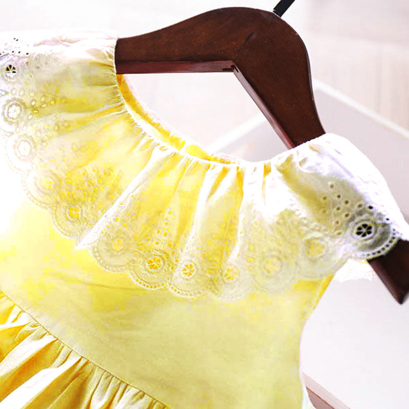 Girls' Dress, Cotton Embroidered Skirt, Ruffled Round Neck Tank Top Skirt