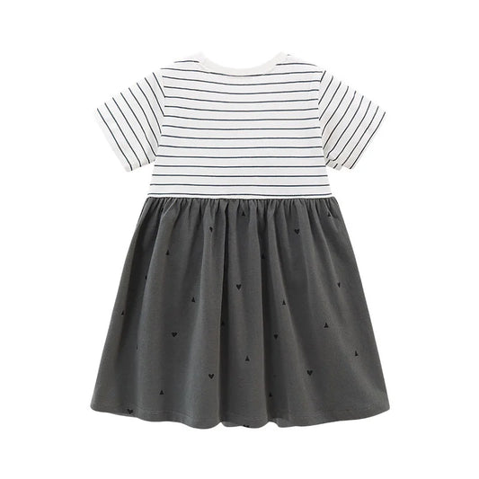 Jumping Meters  2-7 Years Summer Princess Baby Girls Dresses Striped Animals Applique Party Birthday Kids Short Sleeve Frocks