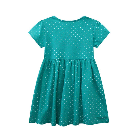 Jumping Meters 2-7T Alpaca Applique Buttons  Girls Dresses Short Sleeve Dots Party Children's Clothes Toddler Frocks Costume