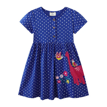 Jumping Meters 2-7T Summer Girls Dresses Animals Print Short Sleeve Buttons Party Children's Clothes Toddler Frocks Costume