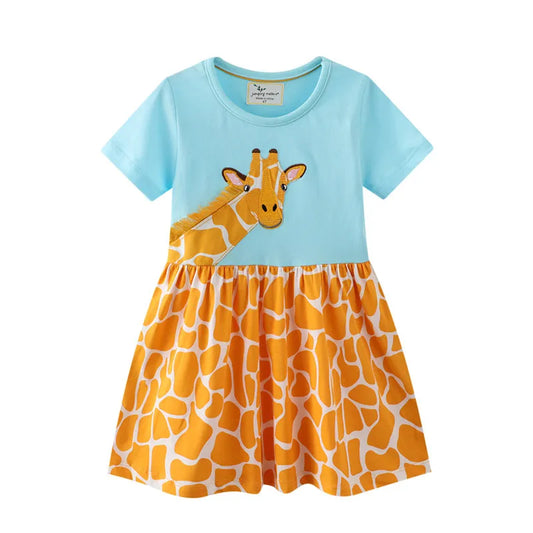 Jumping Meters Princess Baby Dresses With Giraffe Applique Cute Summer Girls Party Dress Fashion Children's Clothes Hot Selling