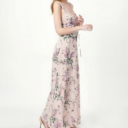 Fashionable Printed French Slim-fit Suspender Skirt Dress