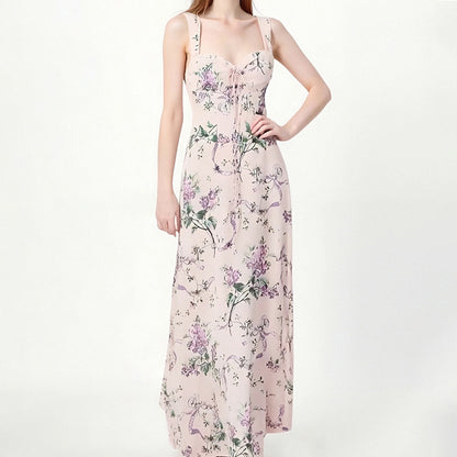 Fashionable Printed French Slim-fit Suspender Skirt Dress