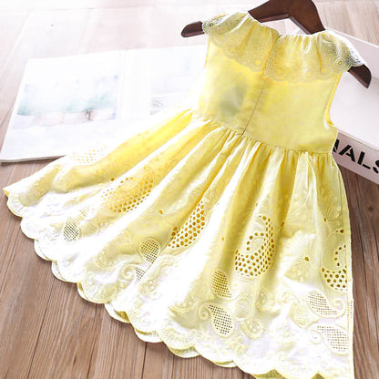 Girls' Dress, Cotton Embroidered Skirt, Ruffled Round Neck Tank Top Skirt